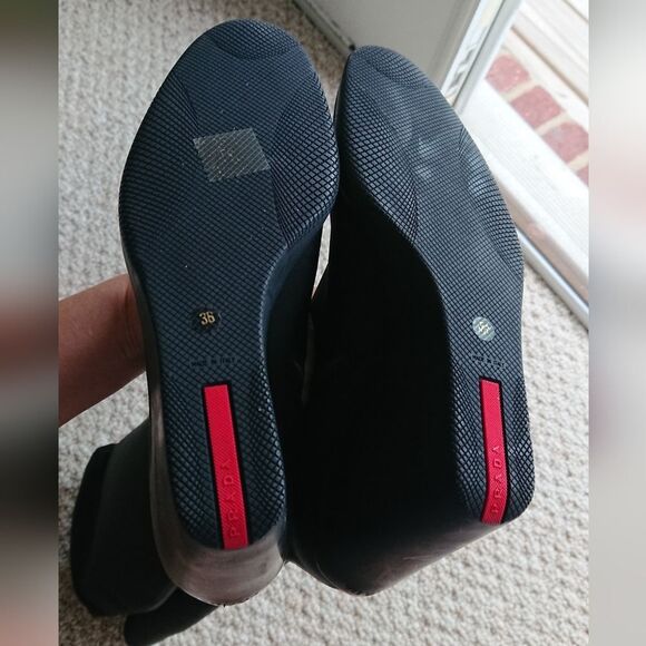 Prada black silk Radzmire fabric sporty knee high wedge boots size 6 - Picture 11 of 16